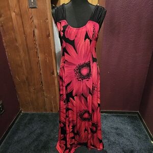 Vintage Diamond Usa Black and Red Floral Maxi Dress womens size large